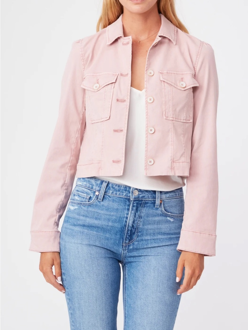 PAIGE Pacey Jacket in Vintage Rouge Glow Pink Utility Cargo Crop - Size M Medium